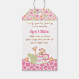 Pink Jungle Animals Baby Shower Favor Gift Tag Geschenkanhänger