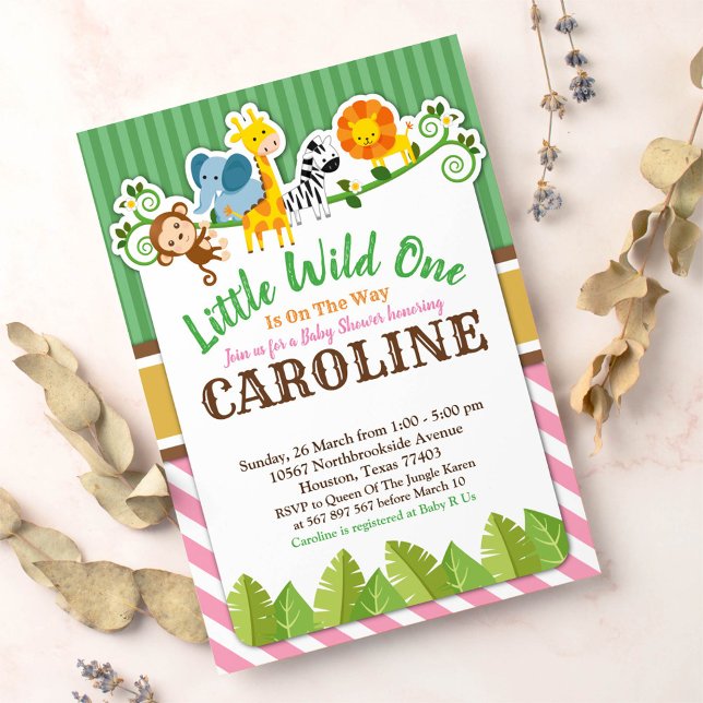 Pink Jungle Safari Zoo Animal Baby Dusche Einladung (Von Creator hochgeladen)