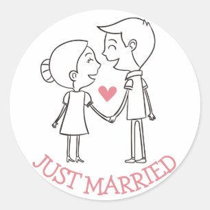Pink Just Married Bride Groom Schwarz-weiße Hochze Runder Aufkleber