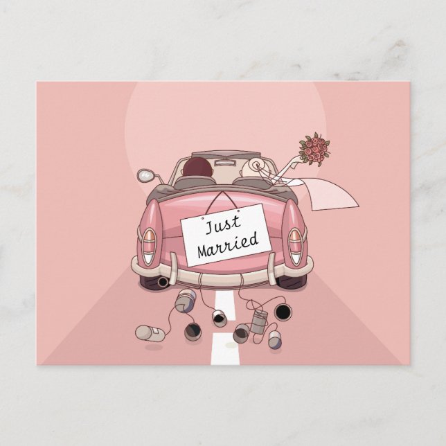 Pink Just Married Wedway Bride & Groom Ankündigungspostkarte (Vorderseite)