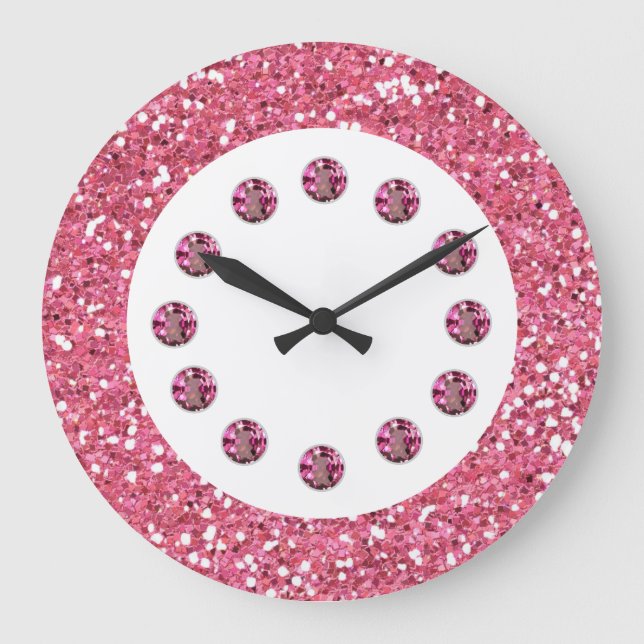 Pink Juwel Blende Wand-Uhr Große Wanduhr (Vorderseite)