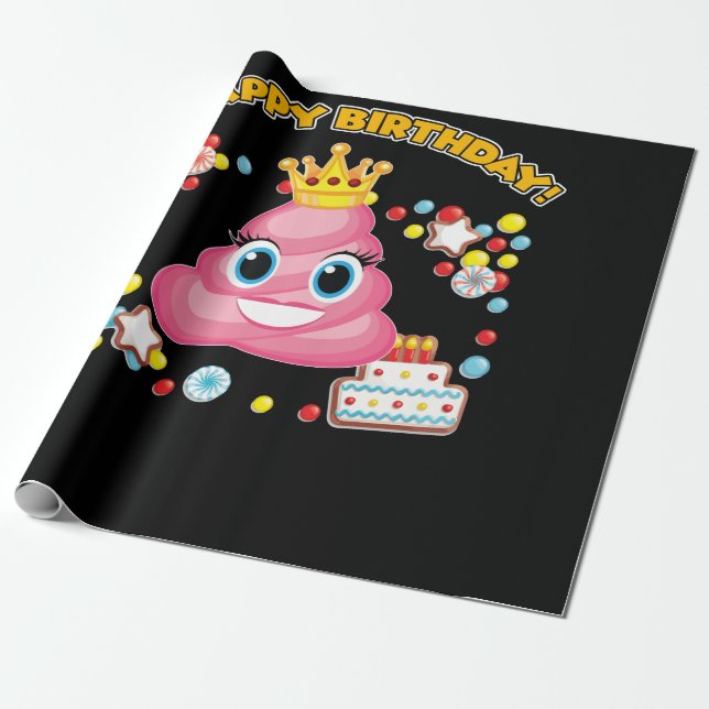 Pink Kack Emoji Happy Birthday Girls Geschenkpapier (Ungerollt)