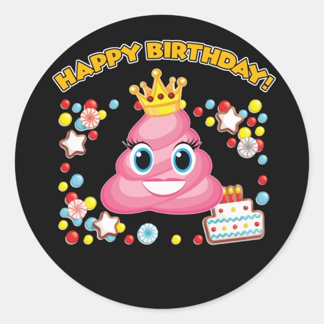 Pink Kack Emoji Happy Birthday Girls Runder Aufkleber (Vorderseite)