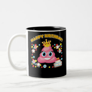 Pink Kack Emoji Happy Birthday TShirt Zweifarbige Tasse