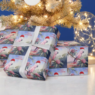 Pink-Kakadu-Gala-Santa-Hut Frohe Weihnachten Geschenkpapier