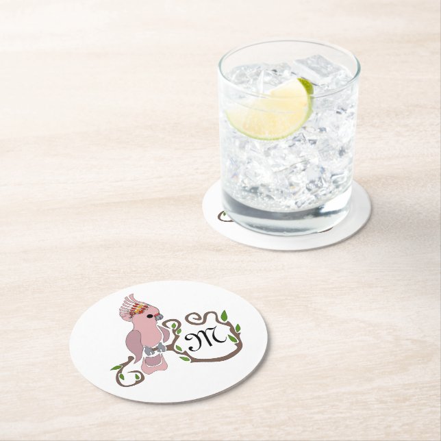 Pink-Kakadu-Monogramm Runder Pappuntersetzer (Vor Ort)