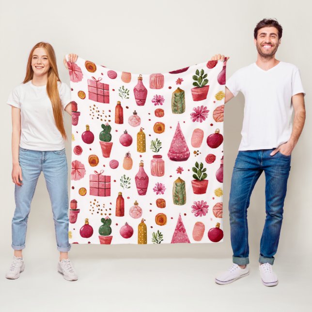 Pink-Kaktus-Weihnachtsbaumschmuck-Muster Fleecedecke (Beispiel)