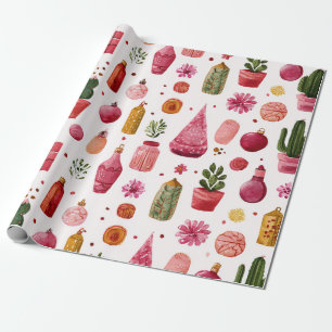 Pink-Kaktus-Weihnachtsbaumschmuck-Muster Geschenkpapier