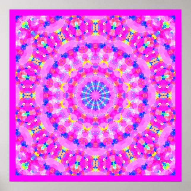Pink Kaleidoskop Mediapester w Border Small Poster (Vorne)