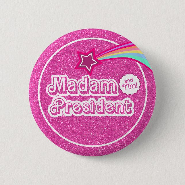 Pink Kamala Glitzer Frau Präsidentin Button (Vorderseite)