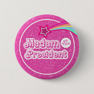 Pink Kamala Glitzer Frau Präsidentin Button