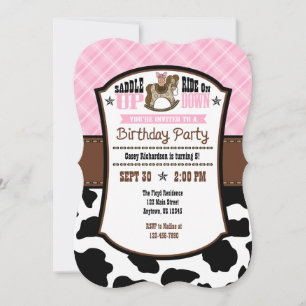Pink Kariert Cowhide Cowboy Birthday Einladung