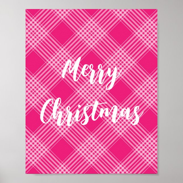 Pink Kariert Frohe Weihnachten Poster (Vorne)
