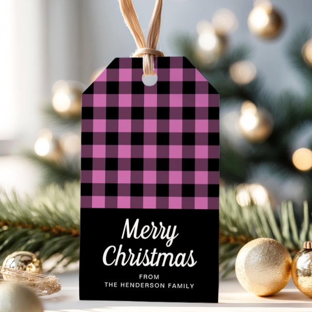 Pink Kariert Frohe Weihnachtsgeschenke Tags Geschenkanhänger (Pink Plaid Merry Christmas Gift Tags)