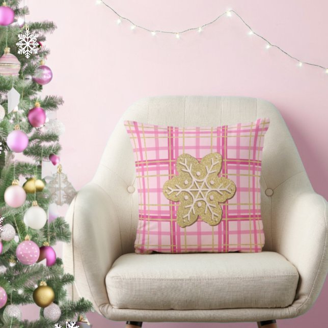 Pink Kariert Gold Glitzer Lebkuchen Keks Feierlich Kissen (Von Creator hochgeladen)