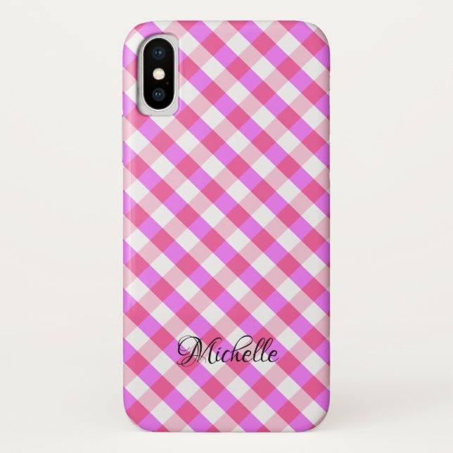 Pink Kariert Pattern individuelle Name Gehäuse Case-Mate iPhone Hülle (Rückseite)