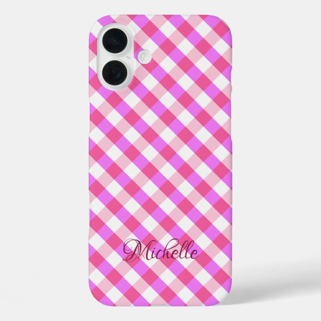Pink Kariert Pattern individuelle Name Gehäuse Case-Mate iPhone Hülle (Rückseite)