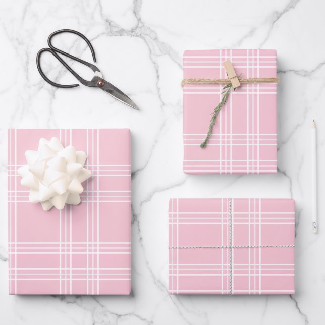 Pink Kariert Tartan Geschenkpapier Set (Vorderseite)