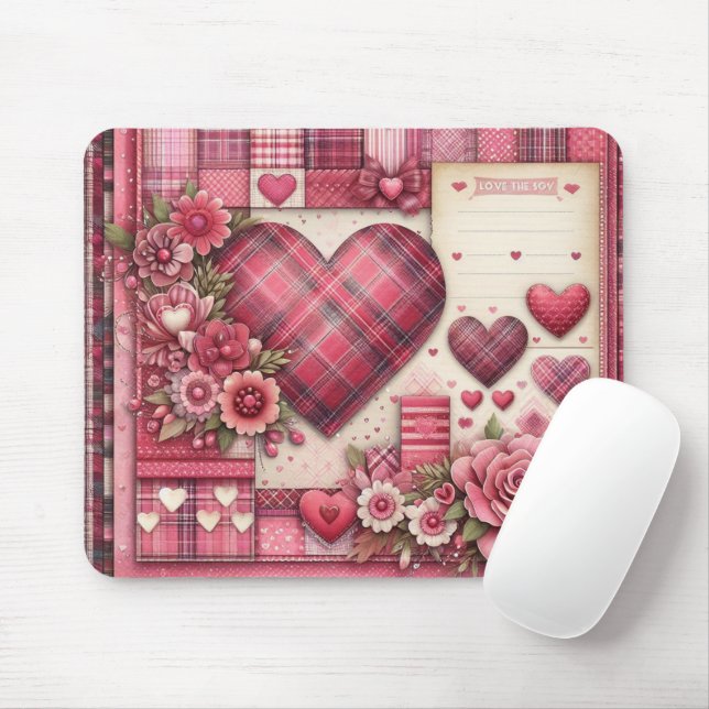 PINK KARIERT VALENTINES HERZEN UND BLUME MOUSEPAD (Mit Mouse)