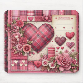 PINK KARIERT VALENTINES HERZEN UND BLUME MOUSEPAD