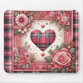 PINK KARIERT VALENTINES HERZEN UND BLUME MOUSEPAD