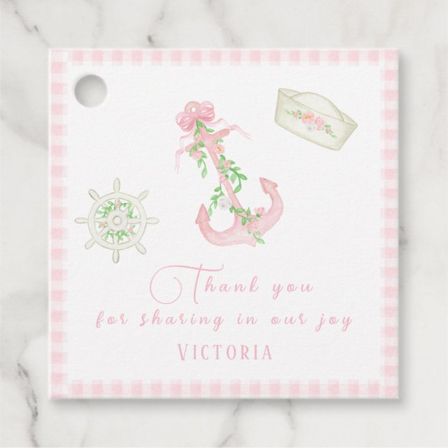 Pink Karierte Babymädchendusche Geschenkanhänger (Vorderseite)