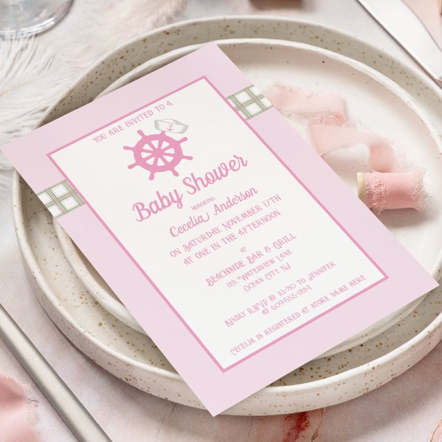 Pink Karierte Kindermädchendusche Einladung (Von Creator hochgeladen)