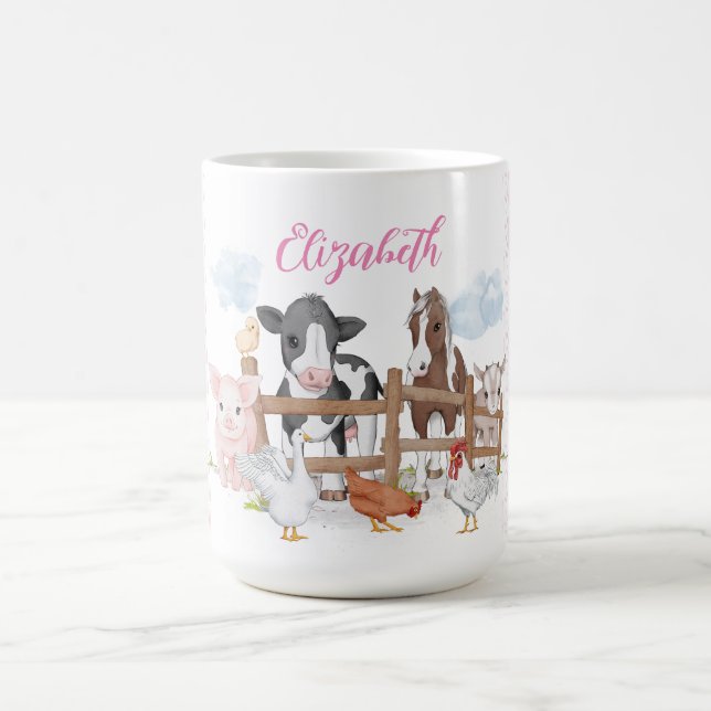 Pink Karierte Muster Landtiere Kaffeetasse (Mittel)
