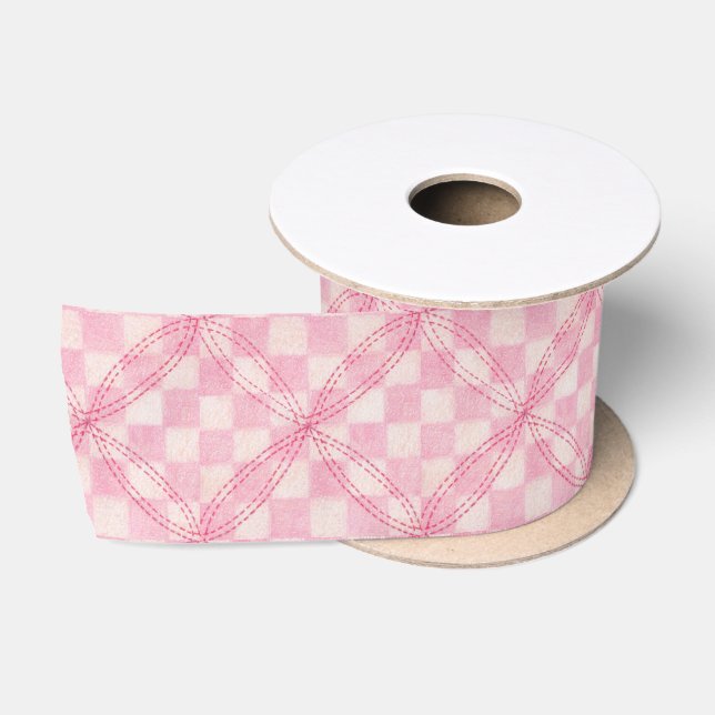 PINK KARO QUILT 3" Breitseitiges Satinband (Spule)