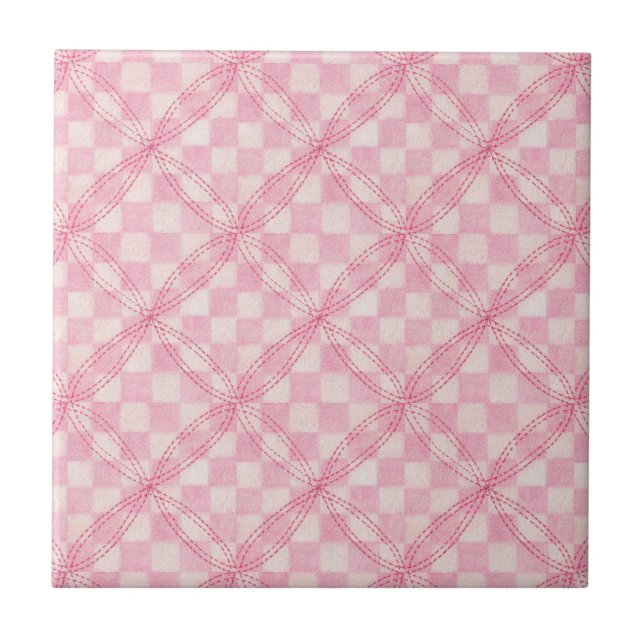 PINK KARO QUILT 4,25" Keramik Tile Fliese (Vorderseite)