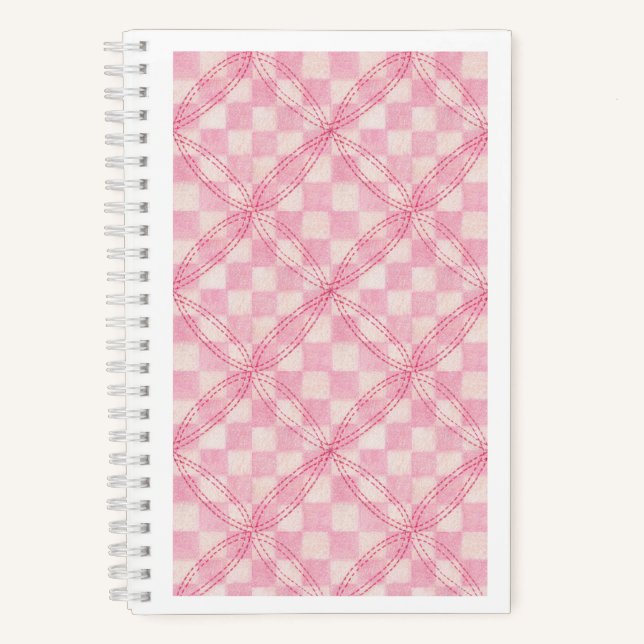 PINK KARO QUILT 5.5x8.5 SpiralNotebook / Weißes No Notizbuch (Vorderseite)