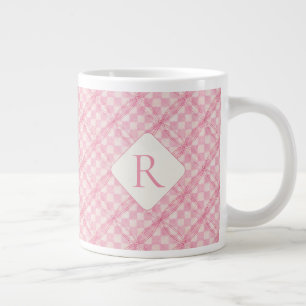 PINK KARO QUILT Big White Tasse + Initial