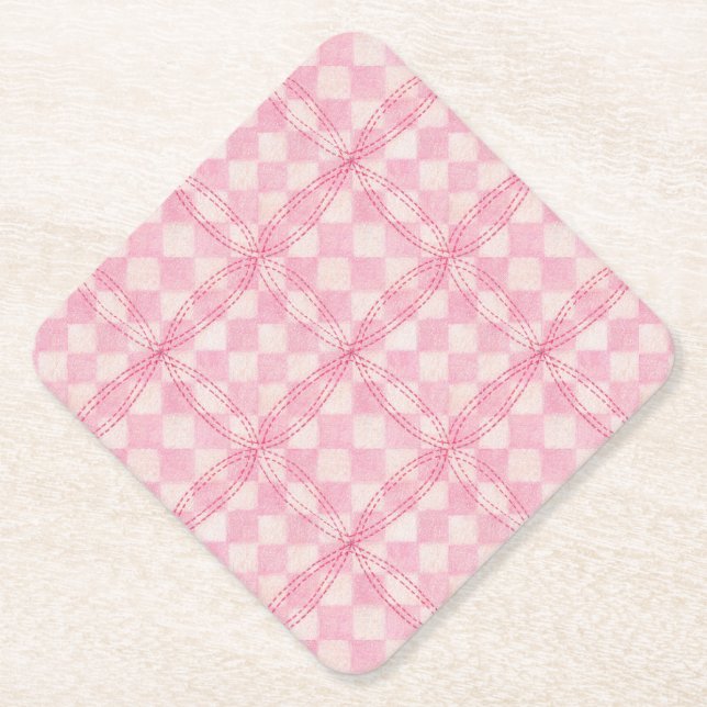 PINK KARO QUILT Diamantpapier Untersetzer (Vorderseite)