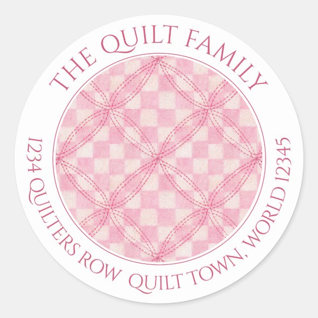 PINK KARO QUILT Große Round-Address-Siegel Runder Aufkleber (Vorderseite)