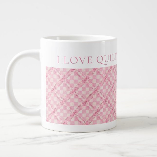 PINK KARO QUILT Große weiße Tasse + Text (Links)
