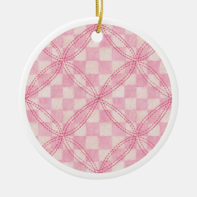 PINK KARO QUILT Keramik Circle Ornament (Vorne)