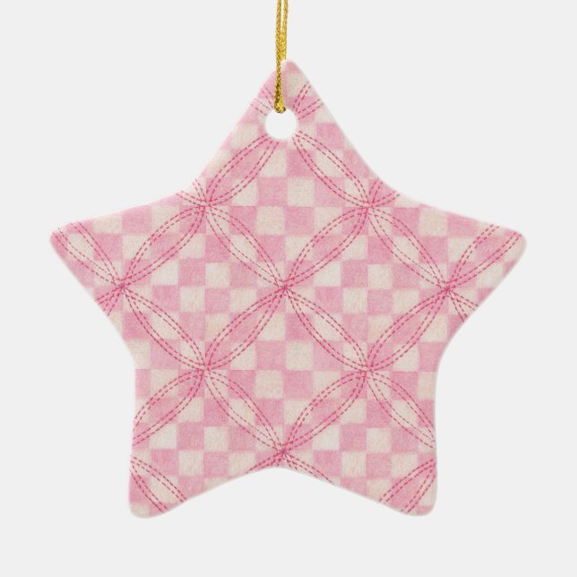 PINK KARO QUILT Keramik Startort Ornament (Vorne)