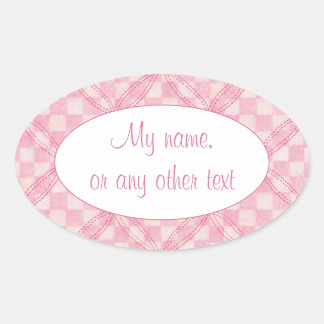 PINK KARO QUILT Oval Matte Stickers (Vorderseite)