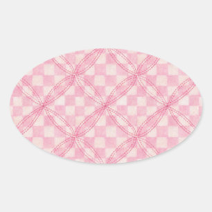 PINK KARO QUILT Oval Stickers