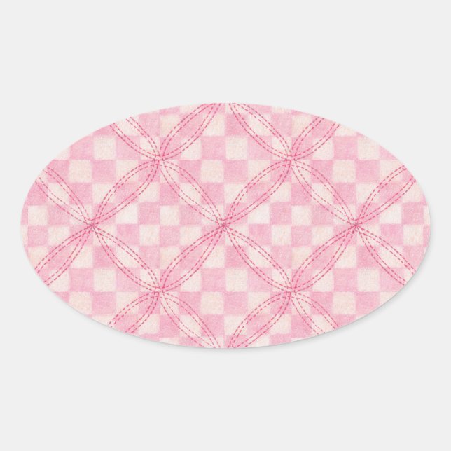 PINK KARO QUILT Oval Stickers (Vorderseite)
