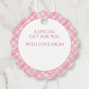 PINK KARO QUILT Scalloped Gift Tags / Weiß Geschenkanhänger