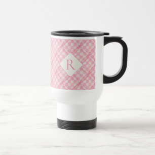 PINK KARO QUILT Travel Mug + Initial Reisebecher