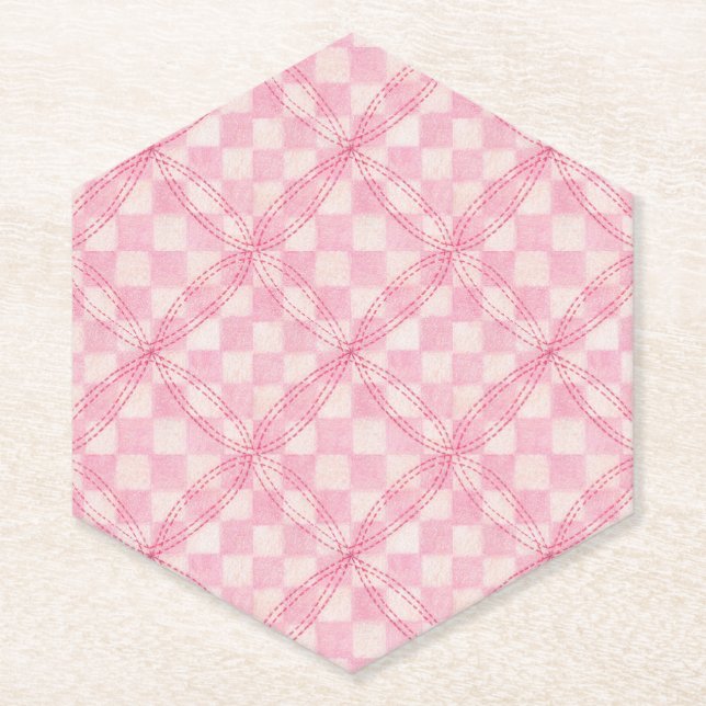 PINK KARO QUILT Untersetzer mit Hexagon-Spitze (Vorderseite)