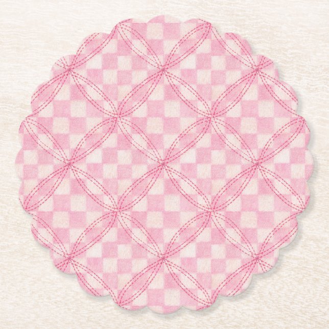 PINK KARO QUILT-Untersetzer mit Skalierung Untersetzer (Vorderseite)