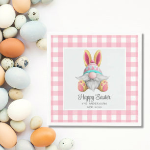 Pink Karo-Wasserfarbe-Gnom Ostern Serviette