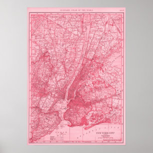 Pink Karte von New York City Poster