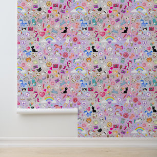 Pink Kawaii Cartoon Decora Kinderzimmer Tapete
