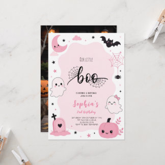 Pink Kawaii Halloween Ghost BIrthday Party Einladung