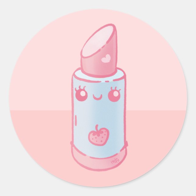 Pink Kawaii Lipstick Runder Aufkleber (Vorderseite)