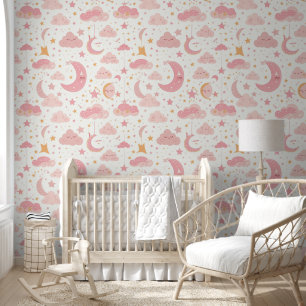 Pink Kawaii Night Sky Pattern Baby Kinderzimmer Tapete